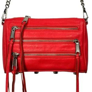 Rebecca Minkoff Cross Body Purse 5 Zip Leather Red Studded Gold Chain Handle
